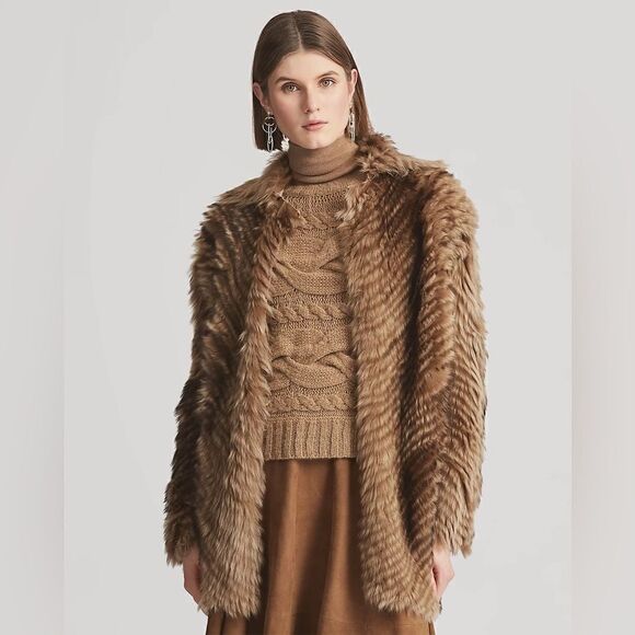 Ralph Lauren Collection * Pre-Fall '19 Toffee Lamb Shearling Chevron Knit Coat - Picture 6 of 16